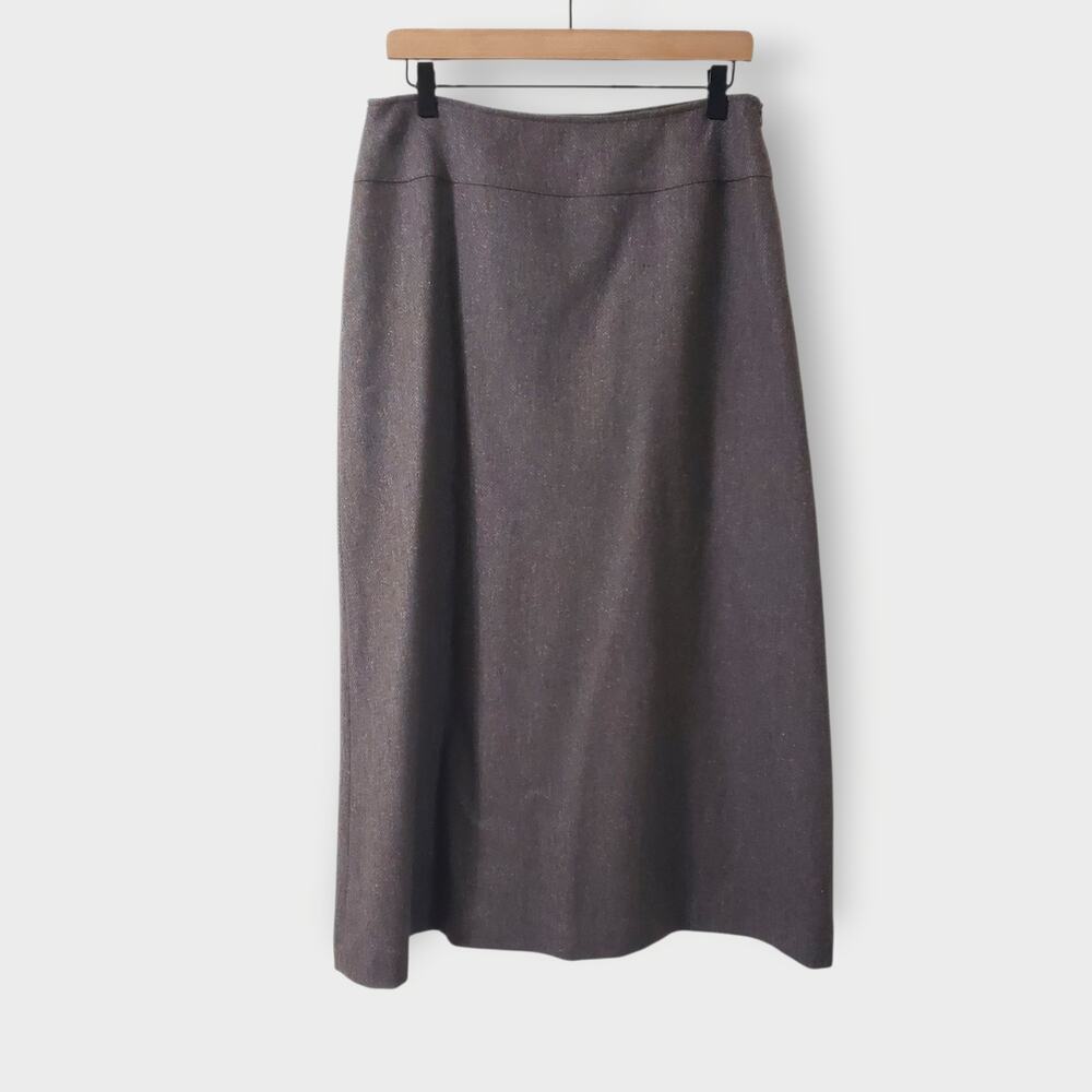 Vtg LL Bean Tweed Wool Straight Maxi Skirt Grey Speckled Sz 12 Classic Timeless